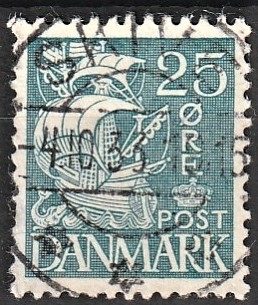 FRIMÆRKER DANMARK | 1933 - AFA 205 - Karavel 25 øre blå Type I - Lux Stemplet "SKIVE"